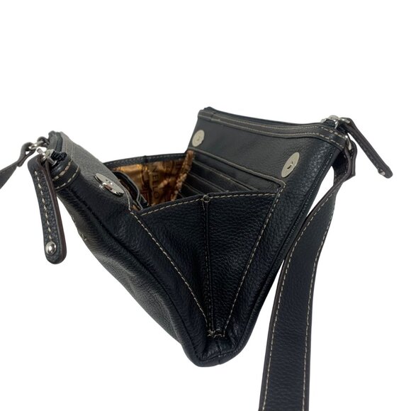 Tignanello Black Leather Travel Crossbody Bag Adj Strap - 3 Compartments EUC - Picture 15 of 16